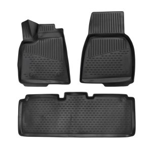 Tesla Model S Floor Mats - Omac - Rubber TPE 3 Pcs - Black - '14-'20 Tesla Model S Floor Mats - Omac - Rubber TPE 3 Pcs - Black - '14-'20
